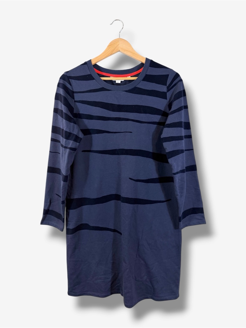 Boden Navy Flocked Zebra Sweatshirt Dress US 8R UK 12R Long Sleeve Cotton